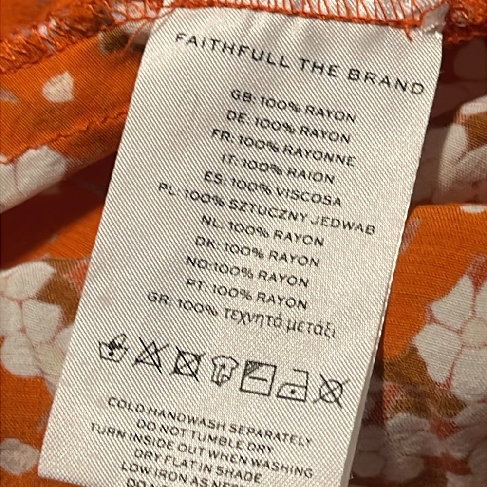FAITHFULL THE BRAND Allegra Smocked Floral Mini Dress Orange White Size 10 - Picture 7 of 17